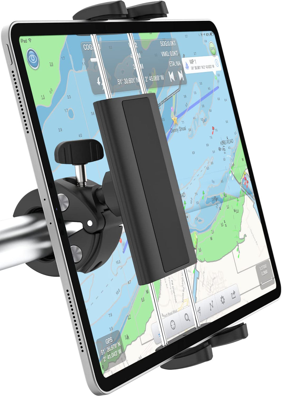 EXSHOW Boat Helm Tablet Holder, Marine iPad Pole Mount, Sail Boat Pole Handle Bar Rail Post Tube Phone Clamp Holder for iPad Pro 12.9 Air Mini, Galaxy Tabs, iPhone, Surface, More 4-13" Tablets