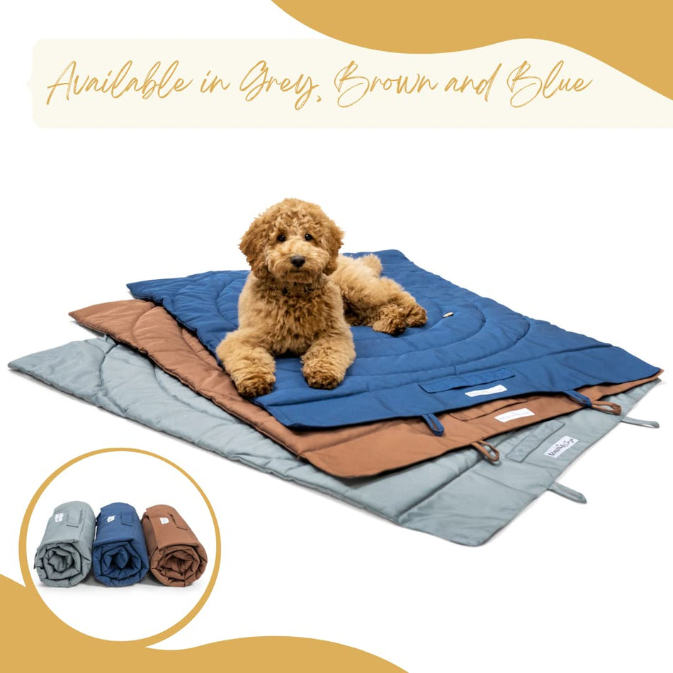 Portable Outdoor Dog Bed Mats - Waterproof & Foldable Pet Bed for Travel, Camping, Grooming & Training - 100x80cm with Carry Bag - Durable, Washable & Lightweight Dog Mat for Sleeping -Blue