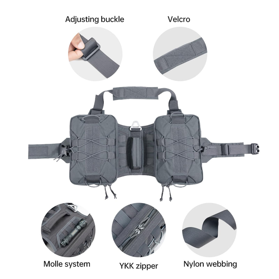 EXCELLENT ELITE SPANKER Dog Pack Hound Dog Saddle Bag Backpack for Travel Camping Hiking Medium & Large Dog with 2 Capacious Side Pockets (Grey)