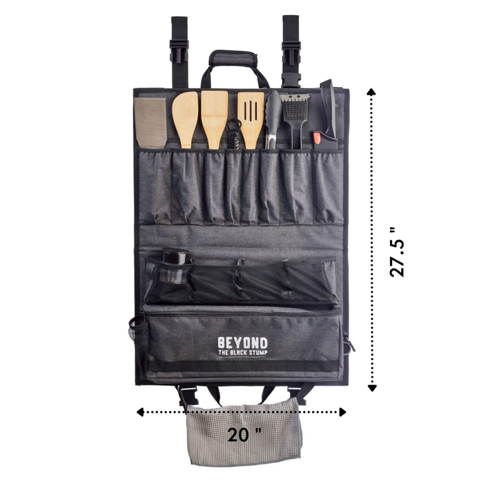 Camp Kitchen Organizer and Utensil Kit - Set of 14 - Travel Organizer - Grill Accessories - Portable Camping Gear