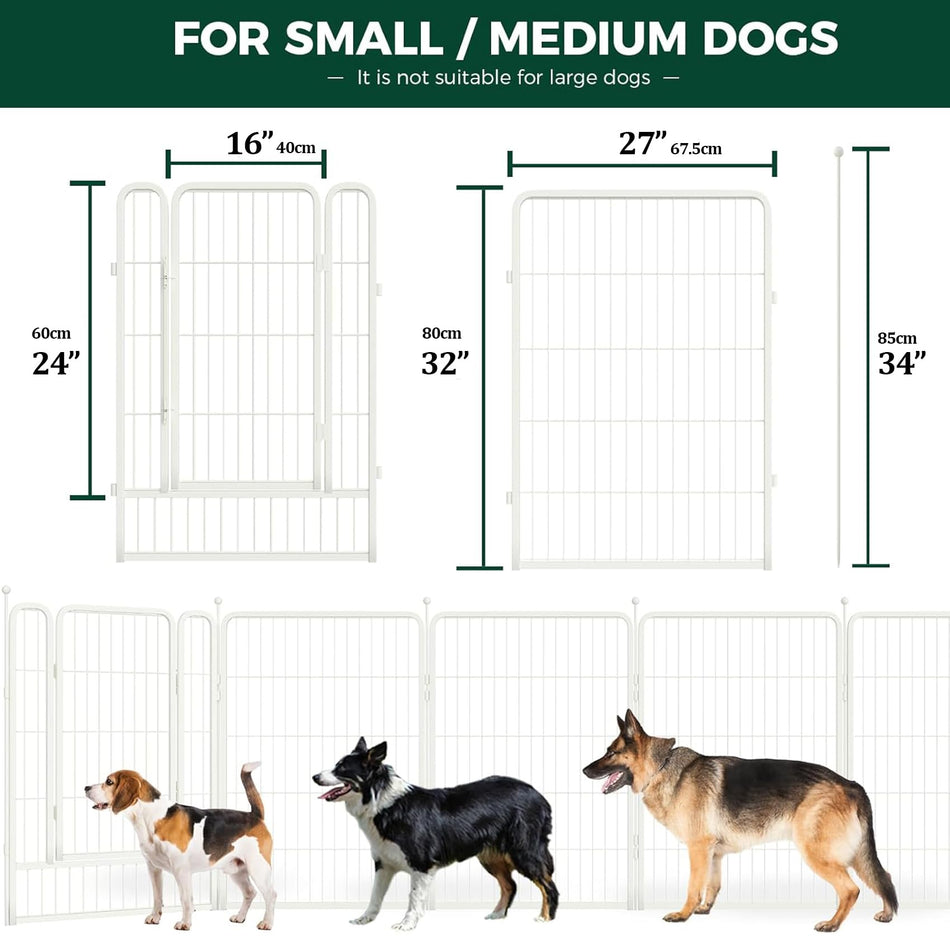 White Dog Playpen, Metal Exercise Pet PlayPen for Yard RV Camping, 81Cm Height, 8 Panels Fence