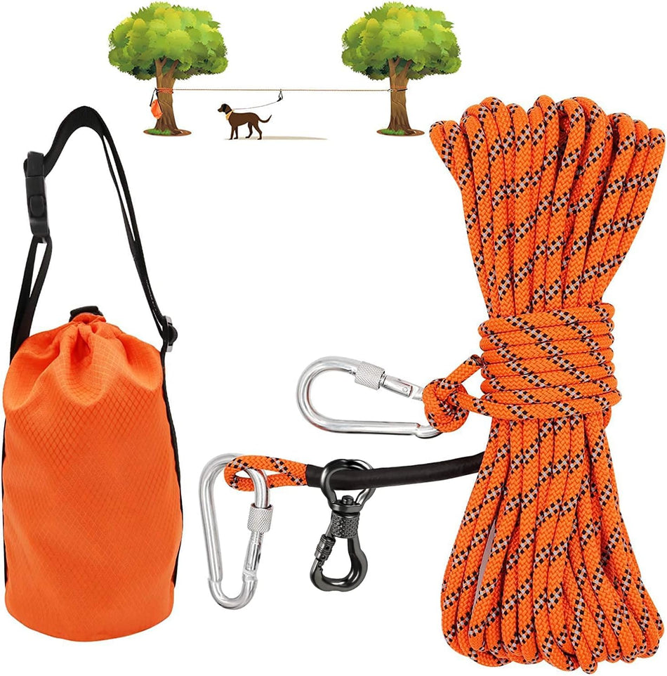 XiaZ Dog Tie Out Cable for Camping, 50ft Portable Overhead Trolley System for Dogs up to 200lbs，Dog Lead for Yard, Camping, Parks, Outdoor Events,5 min Set-up