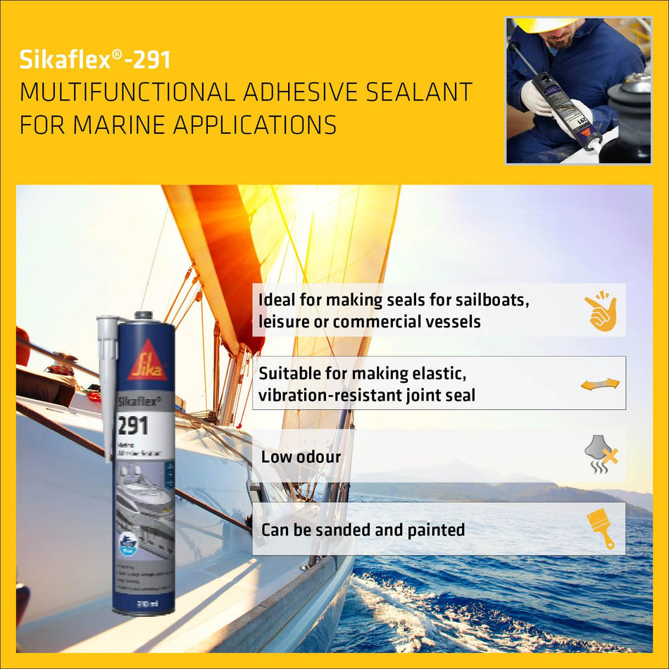 Sika Sikaflex 291 Multifunctional Marine Adhesive Sealant Cartridge 310 ml, White