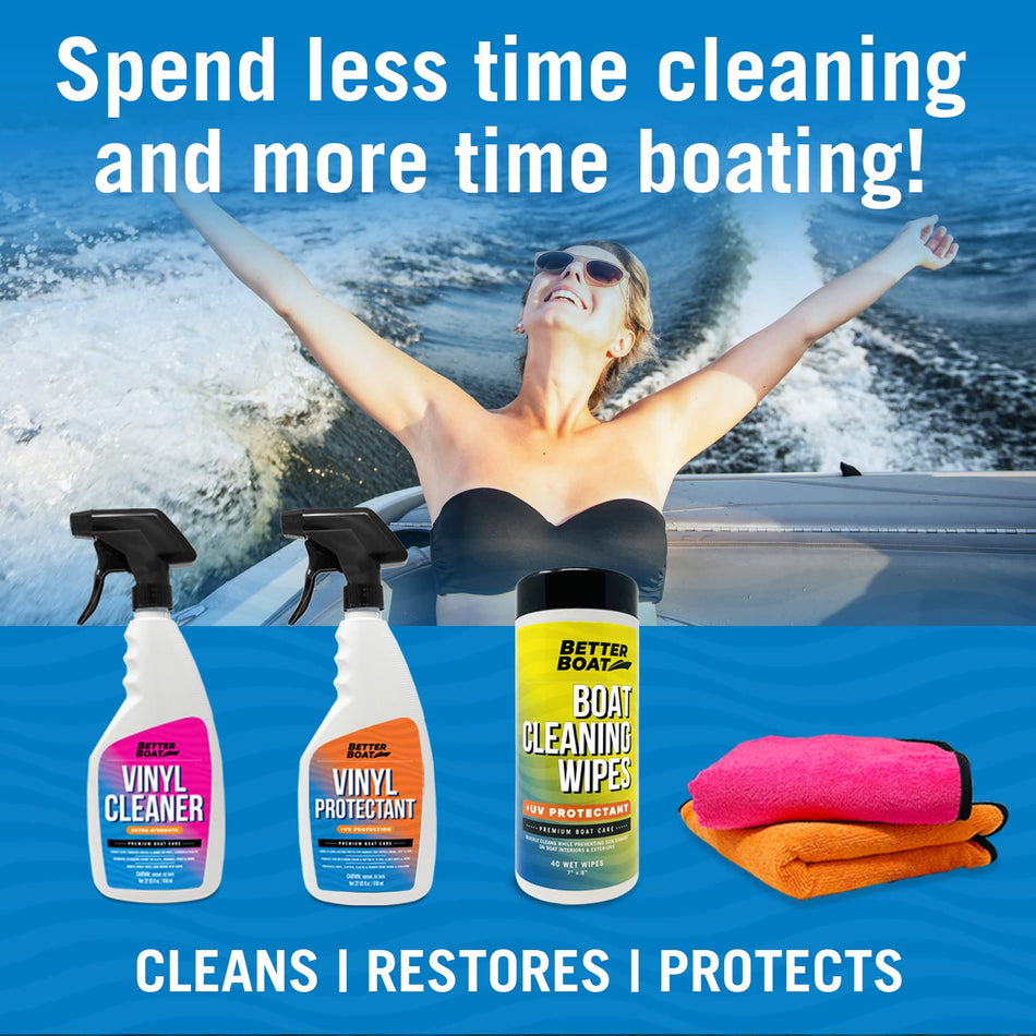 Ultimate Boat Interior Cleaning Kit Boat Cleaner Products Marine Vinyl Protectant Boat Vinyl Cleaner for Boat Seats Wipes & Microfiber Cloths Pontoon Boat Accessories Jetski Car & RV Care Supplies