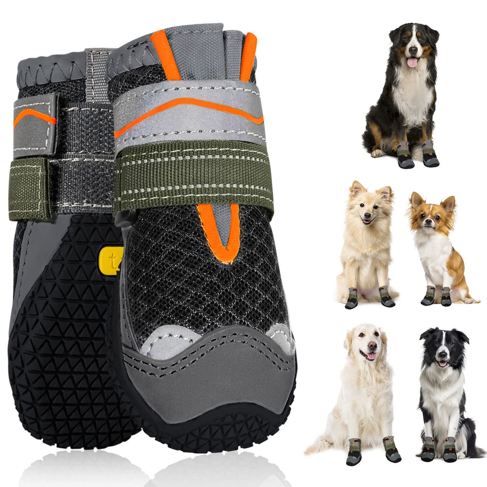 SlowTon Dog Boots, Breathable Dog Paw Protector, Dual Adjustable & Washable Non-Slip Dog Shoes with Reflective Strip for Injured Paws, Comfortable Dog Walking Boots for Small Medium Large Dogs