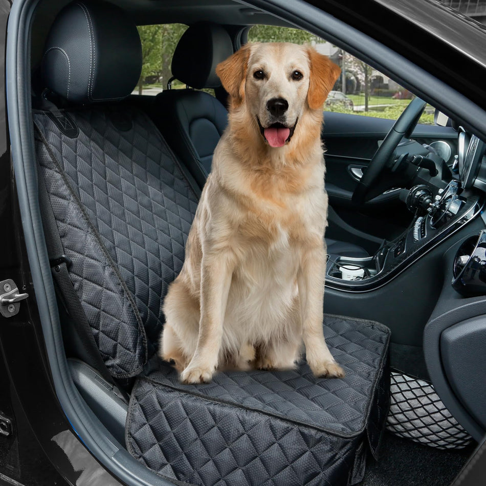 PETICON Waterproof Front Seat Car Cover, Full Protection Dog Car Seat Cover with Side Flaps, Nonslip Scratchproof Front Seat Cover Fits for Cars, Trucks, SUVs, Jeep