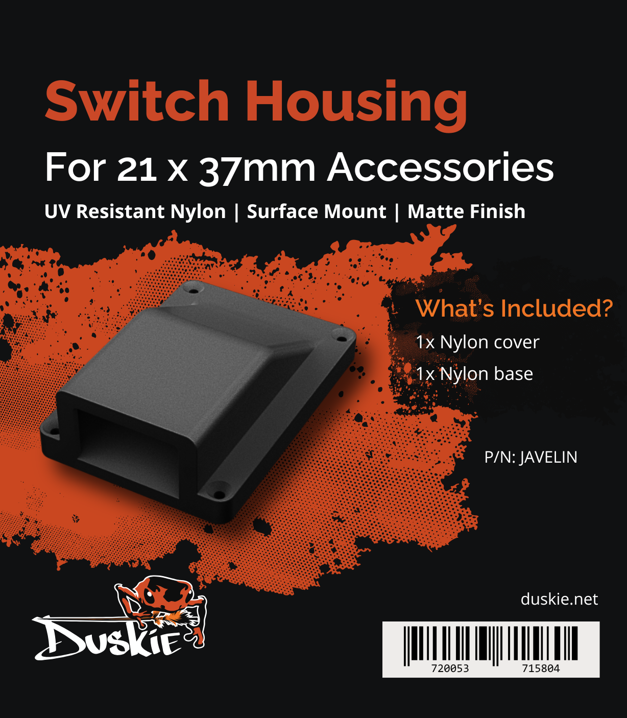 Duskie Switch Housing for 21 x 37mm Accessories, UV Resistant Nylon, Surface Mount, Matte Finish